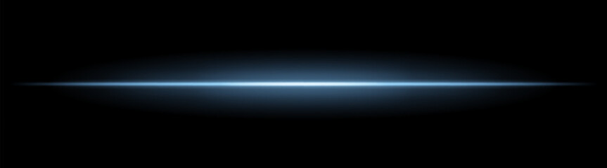 Horizontal light beam with soft radial glow on black background. Sleek minimal flare ideal for sci-fi transitions, modern lighting effects, or cinematic glow overlays.