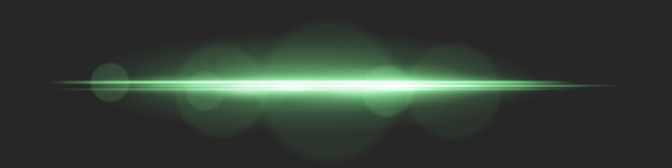 Horizontal light beam with intense glow and lens flare circles on black background. Ideal for cinematic transitions, sci-fi UI effects, or dramatic glowing overlays.