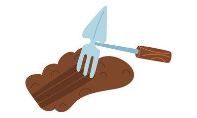 double hoe loosens the soil for plants and garden crops. Beds. Gardening tools. Flat color illustration. It is suitable for the design of articles and educational materials on gardening and hobbies.