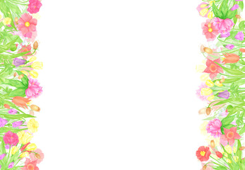 Hand drawn watercolor wildflowers and leaves frame border. Flower of the field isolated on white background. Can be used for business card, label, scrapbook and other printed products.