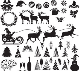 christmas and new year elements ,Christmas, Reindeer, Tree, Winter, Holiday, Snow Vector