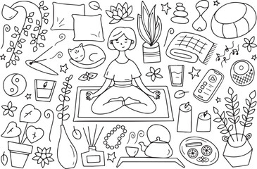 Obraz premium Meditation, Yoga, Relax, Zen, Woman, Wellness Vector