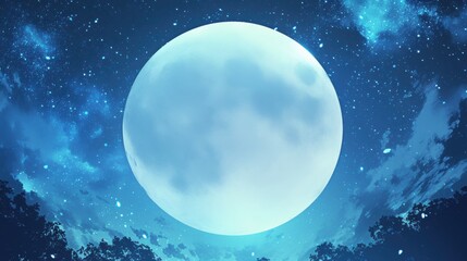 Full Moon Illuminating a Starry Night Sky with Silhouetted Trees