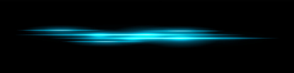Multiple blue light streaks with glowing motion blur on black background. Futuristic laser trails ideal for sci-fi overlays, HUD design, speed effects, or digital transitions.