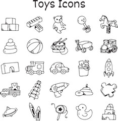 Toys, Kids, Icons, Fun, Play, Childhood, Vector Set