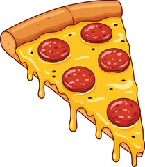 Delicious Cartoon Pizza Slice with Melted Cheese and Pepperoni, Italian Food Illustration