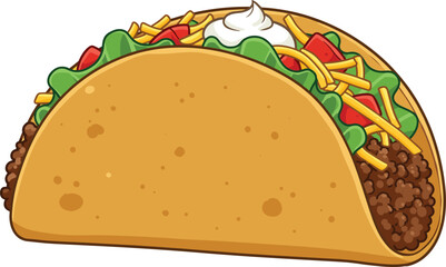 Delicious Cartoon Taco Illustration with Colorful Fillings, Mexican Cuisine Design