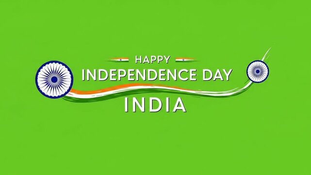 Happy Independence Day India Greeting with Tricolor and Ashoka Chakra on Green Screen Background