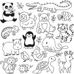 Cute Animals Vector, Panda Penguin Lion Bear Elephant
