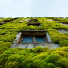 Moss growing on building facade in eco district, Eco revival