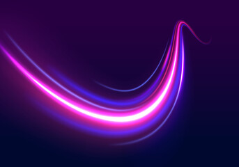 Fototapeta na wymiar Light trail wave, fire path trace line, car lights, optic fiber and incandescence curve twirl. Abstract background in blue and purple neon glow colors. PNG.