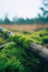 Moss spreading on fallen branches, Nature rebirth