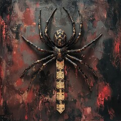 Detailed sculptural depiction of a large spider