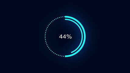 56% percent number animation. circle animation and on a black background and 4k animation .