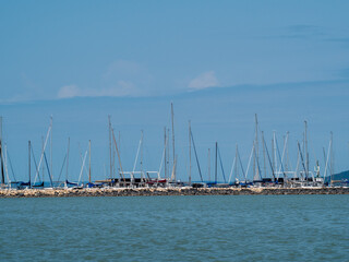 Obraz premium Hungary Lake Balaton; natural water, boat, animals, hills