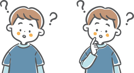 疑問を感じる男の子のイラスト　上半身　ベクター
