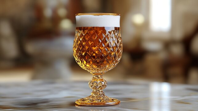 Close-up of a glass with beer on a table in a bar. Ideal for advertising drinks and catering establishments.