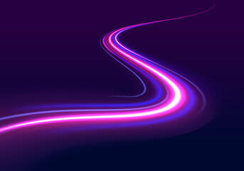 Racing cars dynamic flash effects city road with long exposure night ligh. Neon color glowing lines...