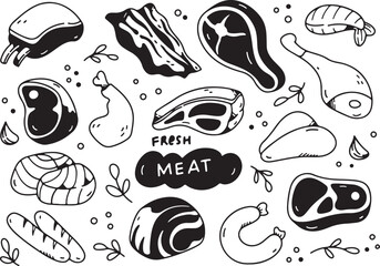 Fresh Meat Doodle - Butcher Shop, Steak, BBQ, Bacon, Chicken