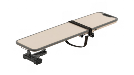 Modern smartphone with blank screen securely attached to an adjustable arm, showcasing a versatile and adaptable design for various applications, against a transparent background