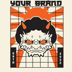 Japanese Demon Oni Mask Logo Design vector illustration	
