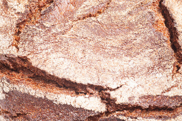 Close-up texture of rye bread crust