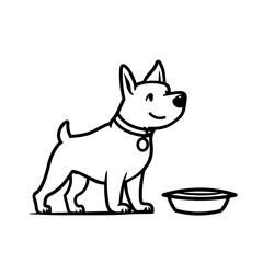 Feeding a dog. Dog asks for food.  Pet Dog Wating To Be Fed With Dog Food. Contour illustration. Vector illustration, on a white background