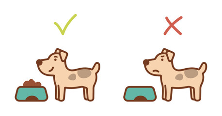 Feeding a dog. Dog asks for food.  Pet Dog Wating To Be Fed With Dog Food. Contour illustration. Vector illustration, on a white background