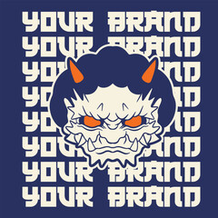 Japanese Demon Oni Mask Logo Design vector illustration	
