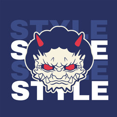 Japanese Demon Oni Mask Logo Design vector illustration	
