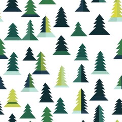 Obraz premium Geometric Evergreen Trees Patterned Design in Vibrant Green Tones.
