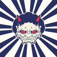 Japanese Demon Oni Mask Logo Design vector illustration	
