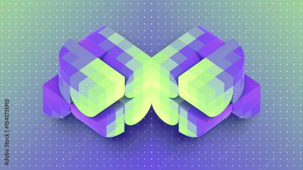 Aufkleber A centered, symmetrical structure of repeating geometric elements with a color gradient. The shapes change in rhythm, creating a visual optical art effect. 3d rendering loop animation 4K