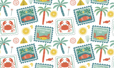 Obraz premium A seamless modern vector pattern inspired by Mediterranean or coastal motifs, easily editable and scalable.
