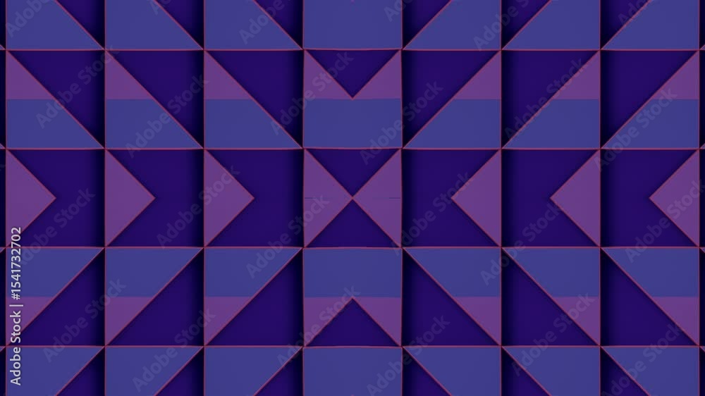 Aufkleber Dynamic abstract symmetrical composition of multiple geometric shapes in shades of blue and pink on a dark blue background. Each element has internal colored stripes. 3d rendering loop animation 4K
