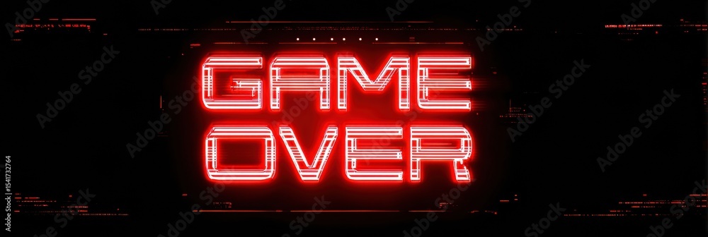 Poster Glowing Red Game Over Screen With Futuristic Glitch Style and Blank Top Margin in a Digital Environment