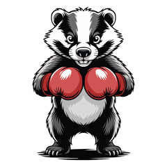 Vector illustration of animal badger in boxing gloves standing on white background. For use in sport institutions clubs clubs schools on martial arts
