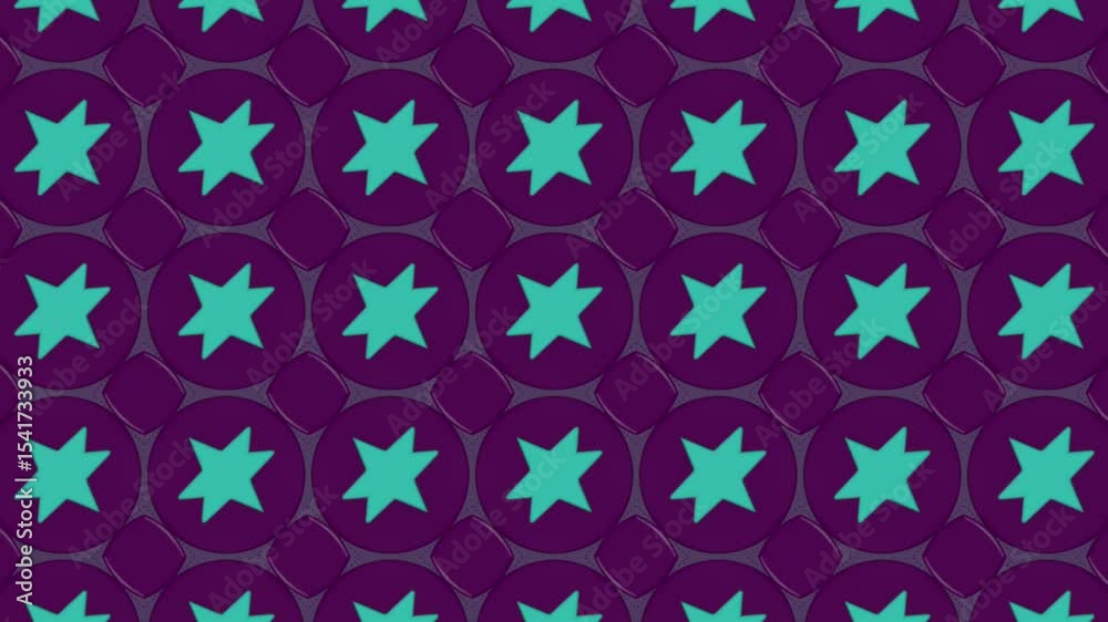 Aufkleber Seamless digital animation with a repeating pattern of stars in a grid. Saturated blues and purples. The high contrast and clean hues give the design an energetic feel. 3d rendering 4K