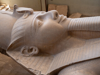 Africa, Egypt, Cairo city, Giza, Giza pyramids. Three pyramids, sphinx, statue, Saqqara pyramid,...