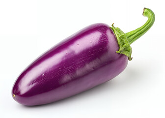 Vibrant Purple Eggplant: A close-up studio shot captures the glossy, fresh appearance of a single, vibrant eggplant, emphasizing its rich color and natural form.