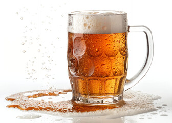 Golden Brew in a Mug: A refreshing golden beer, meticulously captured in a detailed close-up with bubbles and condensation, promising an ice-cold, crisp experience. 