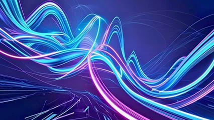Fotobehang Digital wave lines in electric blue on black background © VD