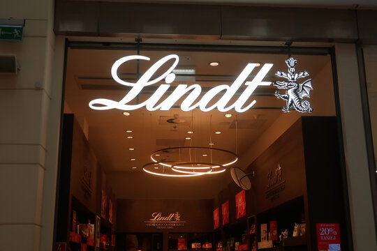 Lindt chocolate store at Arkadia shopping mall. WARSAW, POLAND - MAY 25, 2025