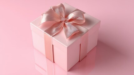 Fototapeta premium Elegant Pink Gift Box with Rose Gold Ribbon Bow Perfect for Holidays or Special Occasions