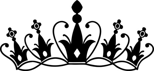 black and white flowers A set of six elegant royal crowns in black silhouette vector style. Each crown features a unique design with ornamental and jewel-like elements. Perfect for use in emblems, log