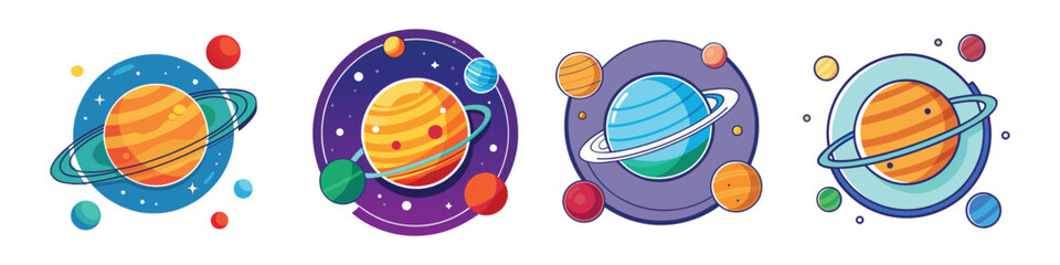 Solar System Flat Style Astronomy Vector Illustration