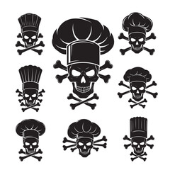 Chef skull and crossbones collection of bad food concept vector illustrations