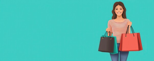 Shopping Spree: A cheerful woman radiating joy as she holds a colorful array of shopping bags, exuding the essence of retail therapy and the thrill of a shopping experience.