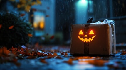 Halloween Pack. Delivery Background with Jack-o'-lantern for Scarey and Creepy Celebration