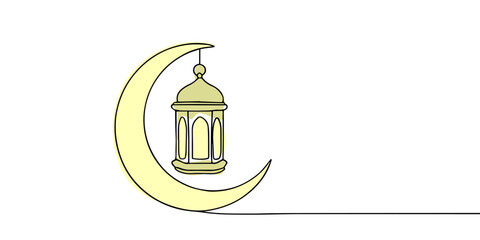 Ramadan continuous line drawing ramadan lantern with crescent line art vector clipart for holy month celebration design